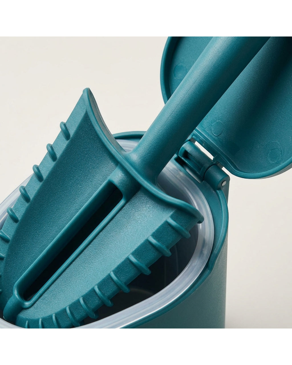 Xwfkv Crescent Twin-Blade Silicone Toilet Brush with Flip-Lid Base Teal - Detail view