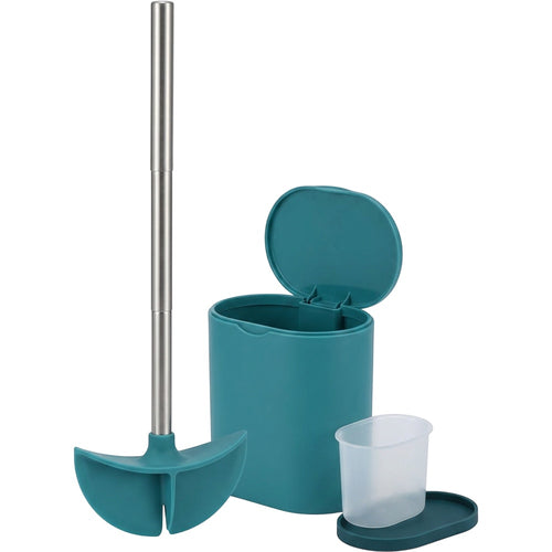 Xwfkv Crescent Twin-Blade Silicone Toilet Brush with Flip-Lid Base Teal - Product view