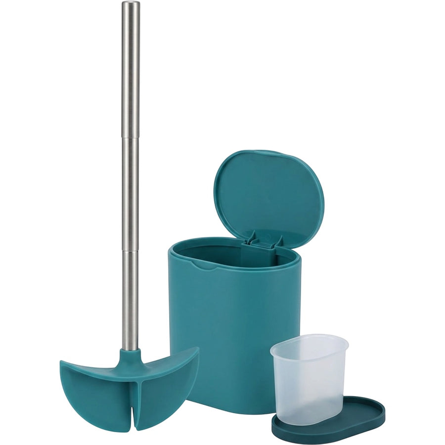 Xwfkv Crescent Twin-Blade Silicone Toilet Brush with Flip-Lid Base Teal