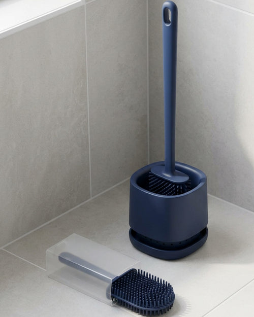 Xwfkv Narrow U-Groove Silicone Toilet Brush with Dual-Layer Base Navy - Lifestyle view