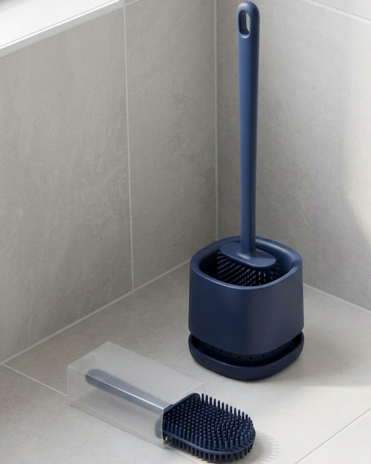 Xwfkv Narrow U-Groove Silicone Toilet Brush with Dual-Layer Base Navy - Lifestyle view