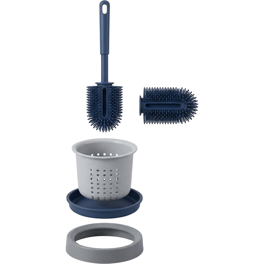 Xwfkv Narrow U-Groove Silicone Toilet Brush with Dual-Layer Base Navy