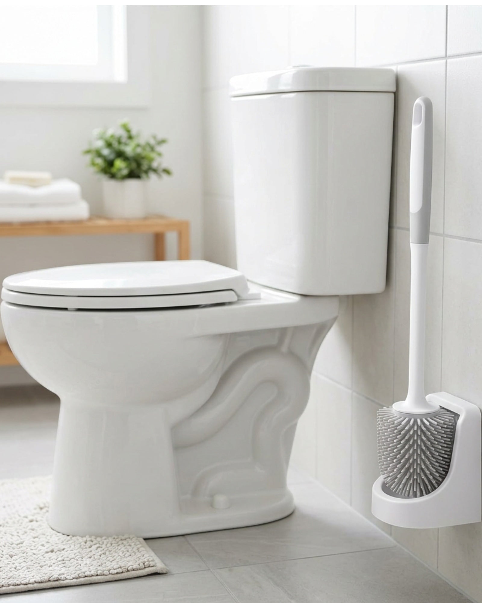 Xwfkv Silicone Toilet Brush Wall Base White 16 in